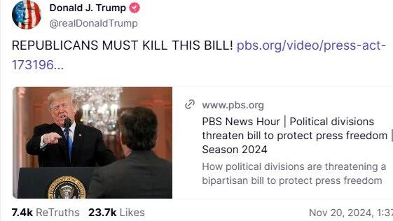 Editorial: With five words, Trump kills a free-press measure that had bipartisan support